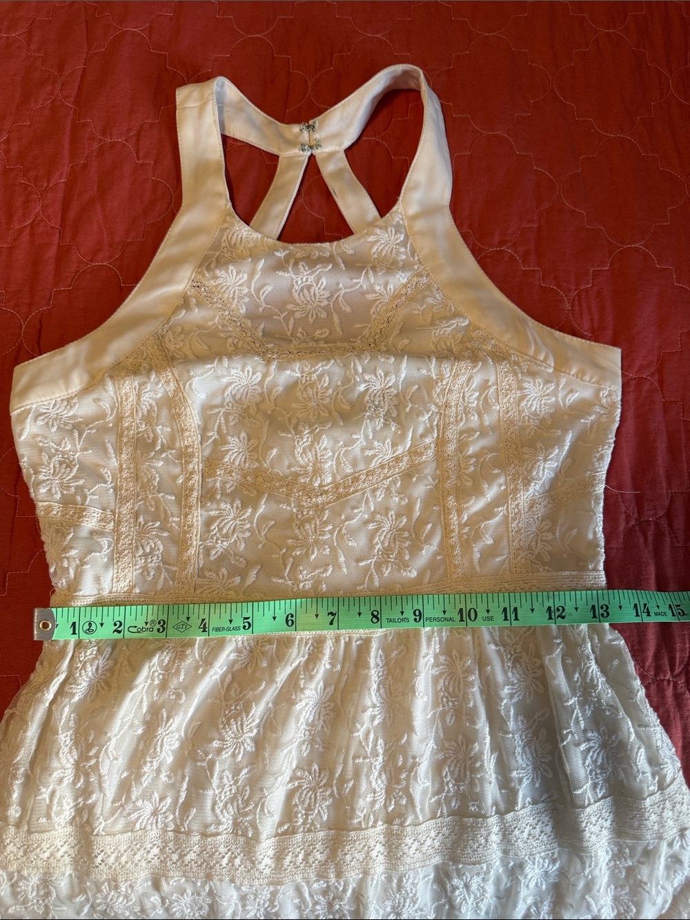 American Eagle Outfitters Cream Lace Halter Mini Dress-Size 4 - Picture 9 of 10